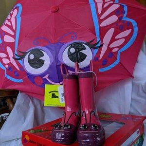 Rain boot and matching umbrella set.
